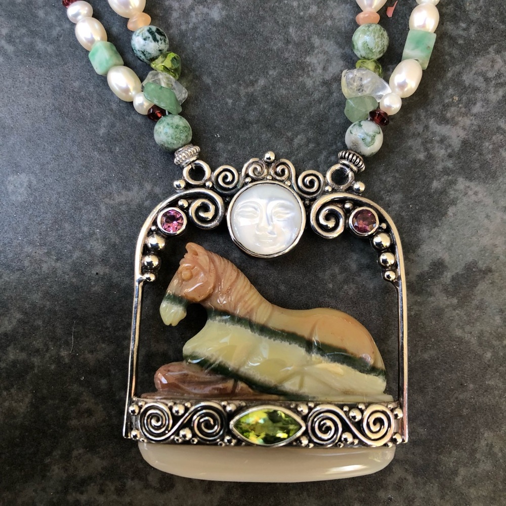 Signed Sagen Sterling Hand Carved Pendant Necklace - Picture 2 of 4